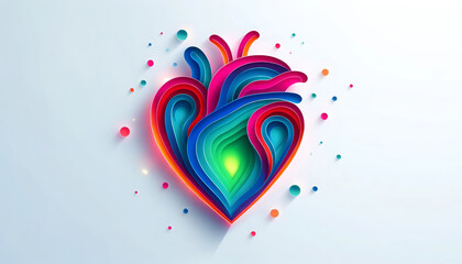 Stylized colorful heart illustration with dynamic swirls, perfect for design, health, and creative concepts.