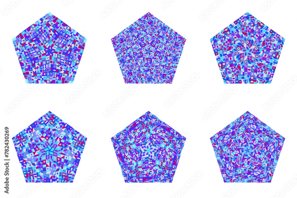 Poster abstract isolated tiled mosaic pentagon symbol set - geometrical vector element