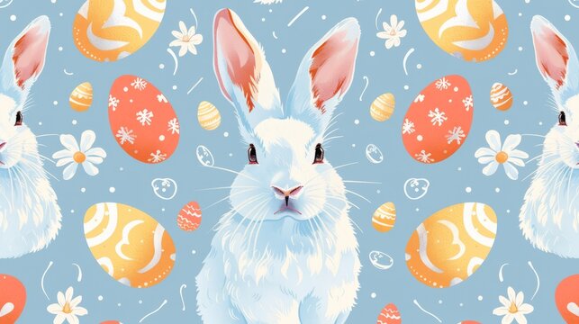 Easter background with bunny and eggs. Seamless pattern for the spring holiday. For deoration, invitation, packaging, fabric printing
