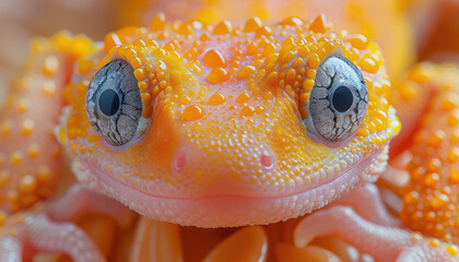 macro shot of a gecko's face highlighting detailed eyes and textured skin