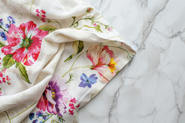  floral fabric draped over a luxurious marble surface