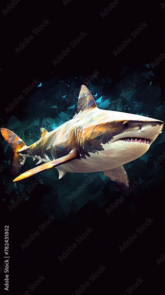 Poster shark in abstract style on dark background generative ai