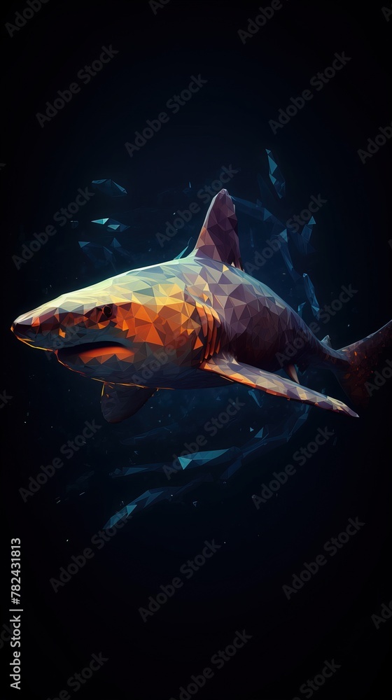 Poster shark in abstract style on dark background generative ai