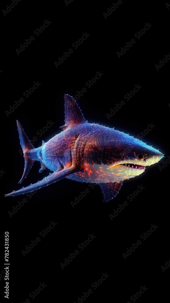 Poster shark in glitch art style on dark background generative ai
