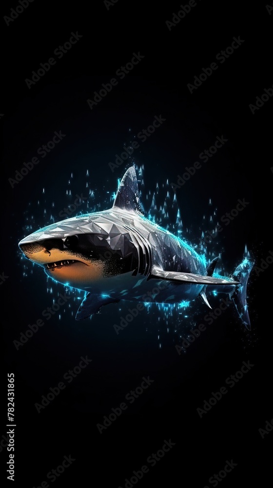 Poster shark in glitch art style on dark background generative ai