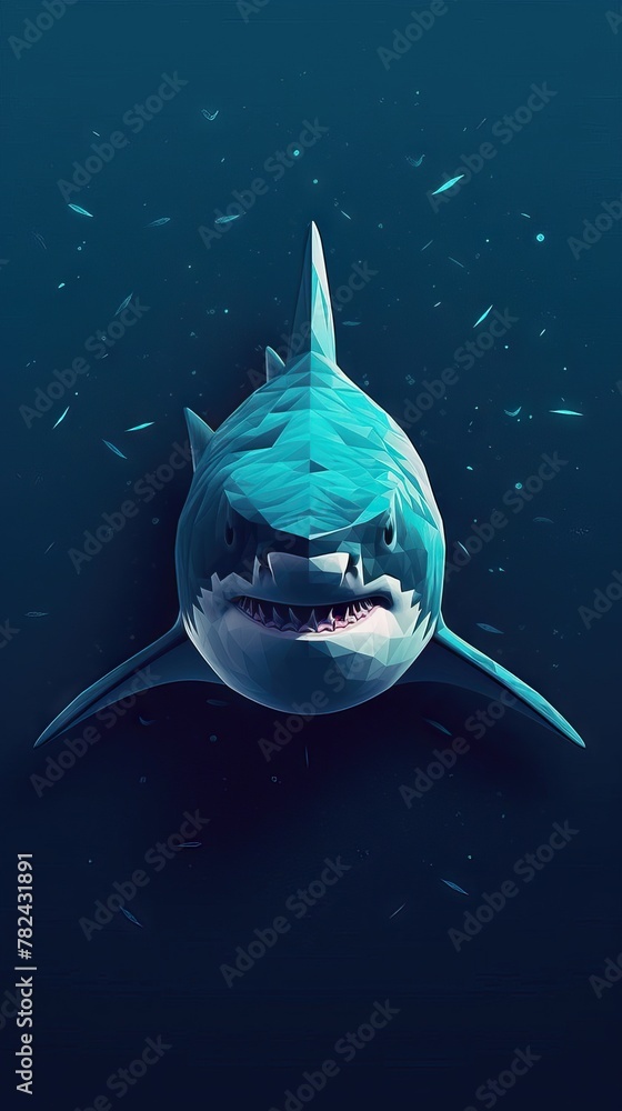 Poster shark in minimalist style on dark background generative ai