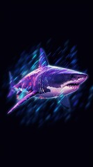 Shark in Glitch Art Style on Dark Background Generative AI