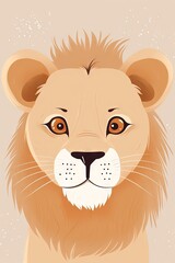 Cute and Sweet Baby Lion Illustration with Flat Design on Light Brown Background Generative AI