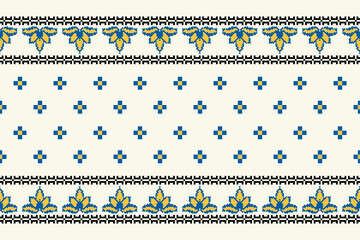 Ikat floral paisley embroidery background.Ikat ethnic oriental pattern traditional.Aztec-style abstract vector. design for texture, fabric, clothing, wrapping, decoration, sarong, scarf