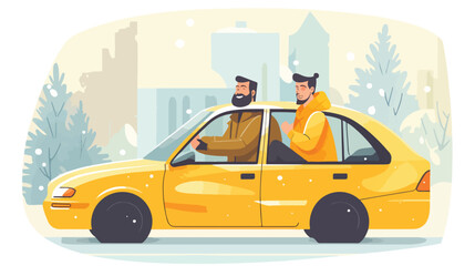 Cartoon taxi driver talking to passenger behind win - obrazy, fototapety, plakaty