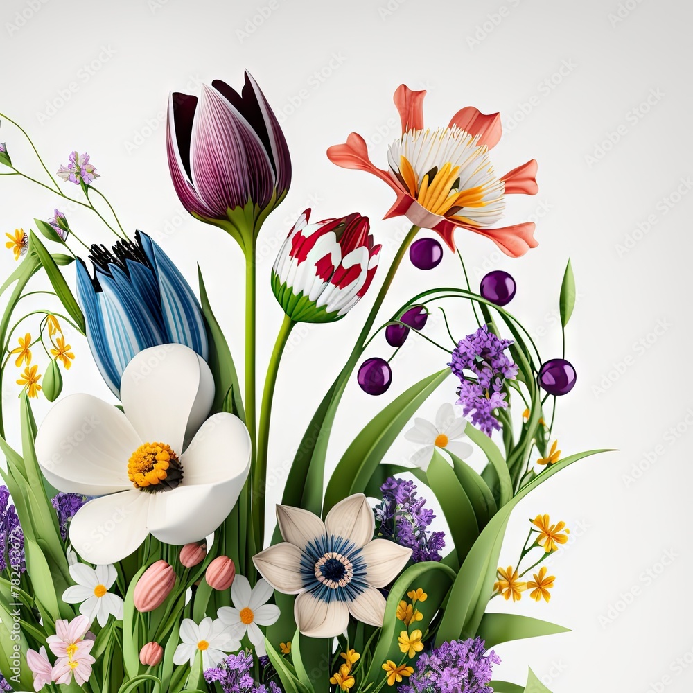 Poster spring flowers - realistic background art generative ai