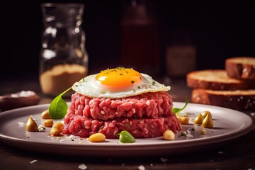 Steak Tartare - A Culinary Delight Generative AI - obrazy, fototapety, plakaty