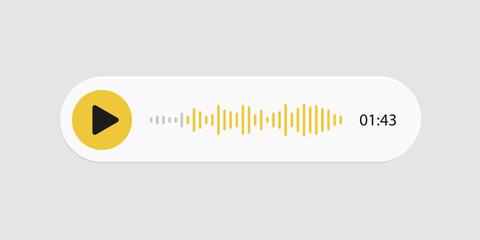 Voice messaging with sound wave, audio message, online voice chat user interface with shadow effect isolated on grey background. Vector illustration.