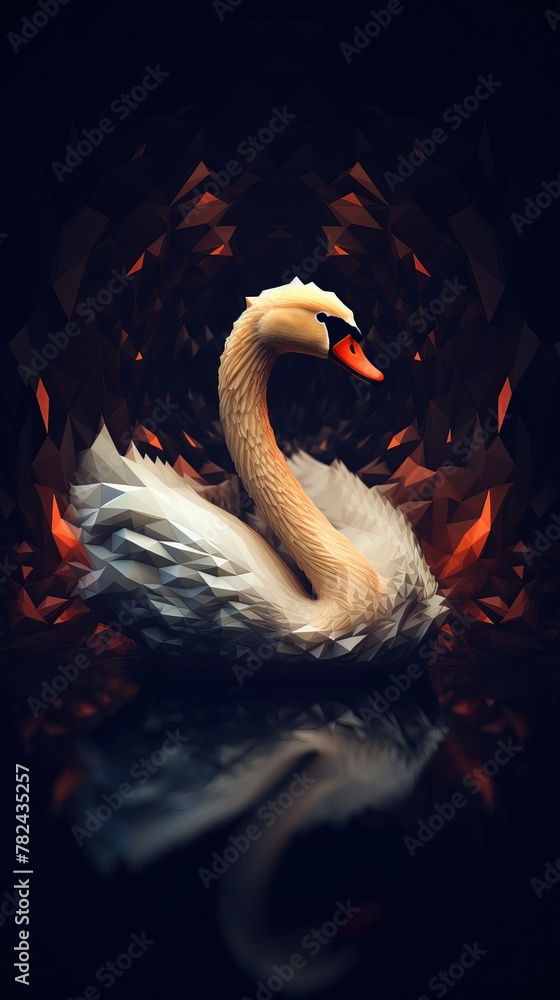 Poster swan in abstract style on dark background generative ai