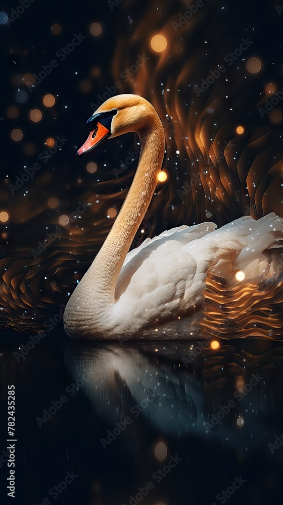 Aufkleber swan in abstract style on dark background generative ai