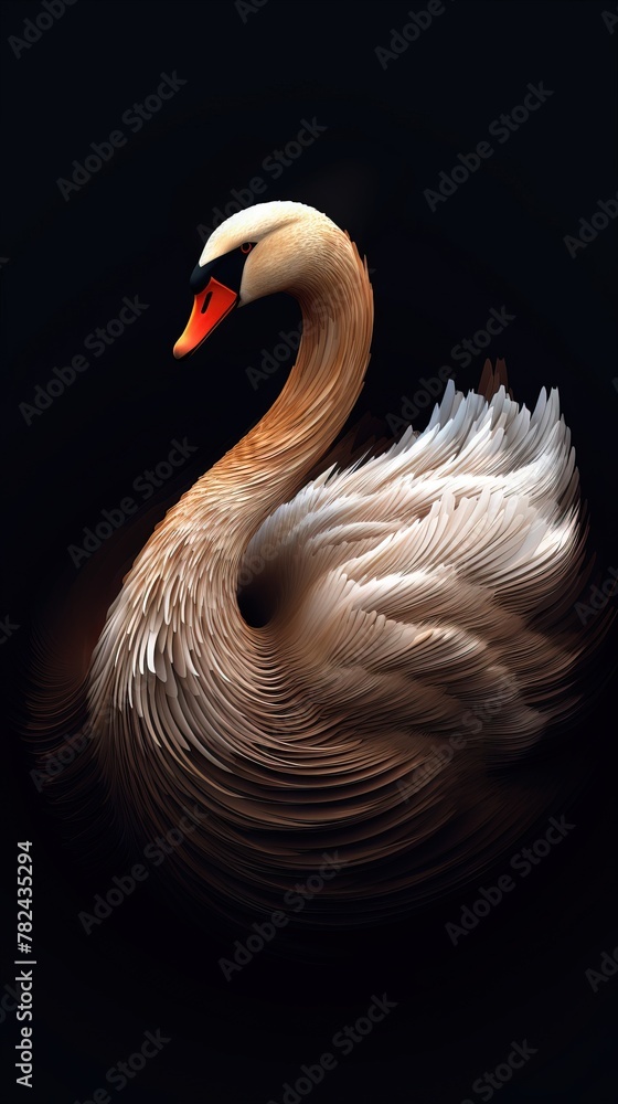 Poster swan in abstract style on dark background generative ai