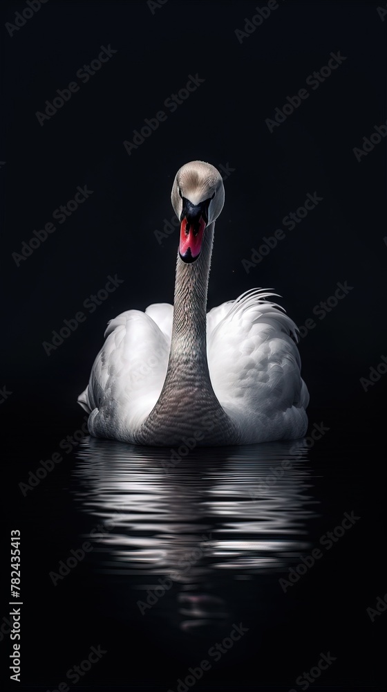 Poster swan in minimalist style on dark background generative ai