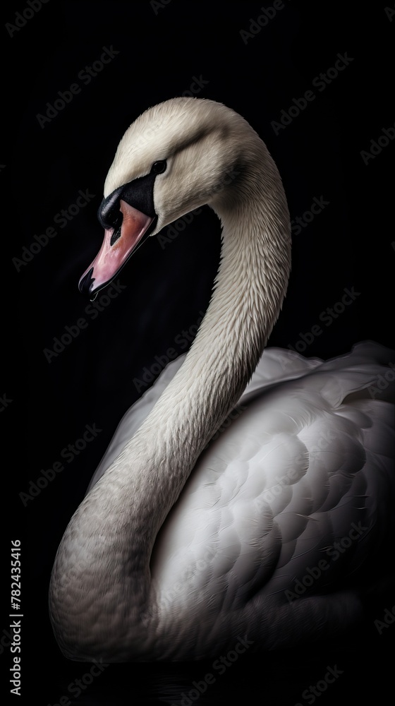Poster swan in the style of realisticon on dark background generative ai