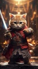 Warrior Kitten's Epic Battle on Fantasy Stage Generative AI