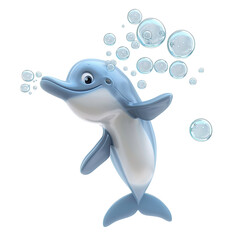 A dolphin happily blows bubbles in a whimsical underwater scene with cartoon soap, isolated on a transparent background.