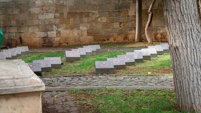 Tombstones of Turkish martyrs at Gaziantep Martyrs Monument, Sehitler Abidesi in Turkish.