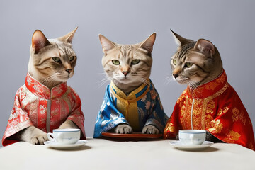 Anthropomorphic Cats Enjoying Traditional Tea Party Generative AI