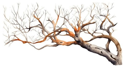 Hand-Drawn Watercolor Botanical Tree Stick Illustration Generative AI