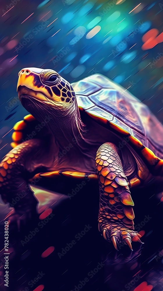 Poster abstract turtle silhouette on dark canvas generative ai