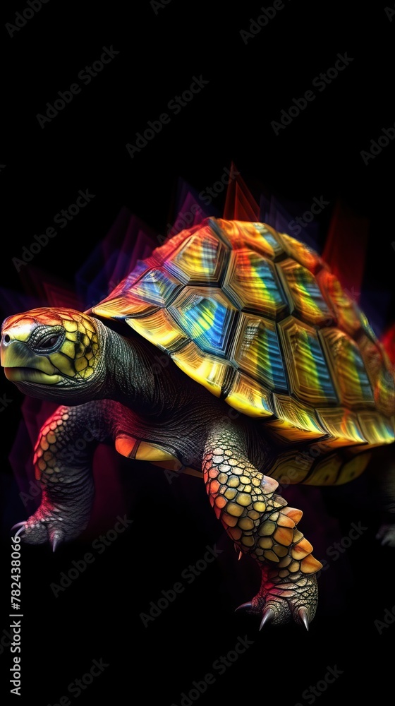 Poster glitched turtle art: digital distortion on a dark canvas generative ai