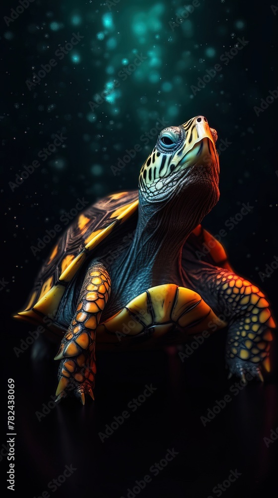 Poster grungy turtle artwork with dark background generative ai