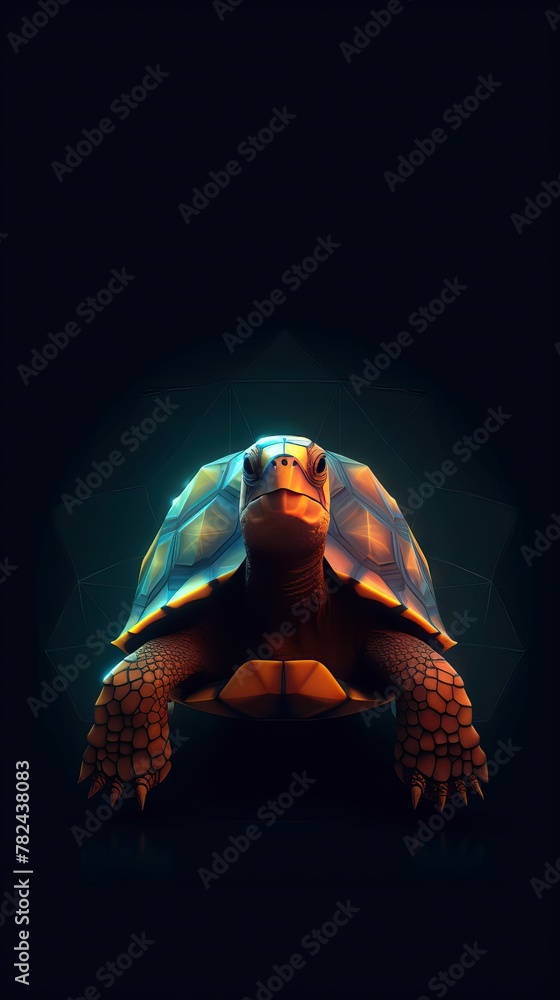 Aufkleber minimalist turtle portrait on dark canvas generative ai