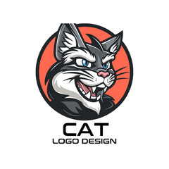 Cat Cartoon Vector Logo Design