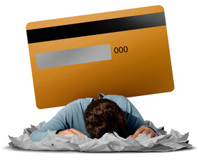 Credit Card Debt Stress and Financial economic burden or loan delinquency as high interest borrowing debt heavy burden as late fees for consumer loans or overdue card balance