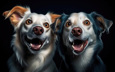 Playful Canine Duo on Bold Indigo Canvas Generative AI