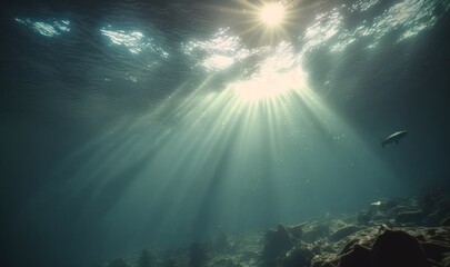 Fototapeta na wymiar Ethereal Underwater Dreamscape: Soft Sun Rays Gracing the Ocean Depths Generative AI