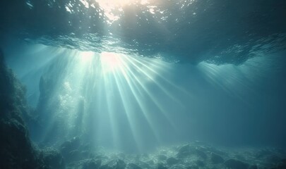 Fototapeta na wymiar Ethereal Underwater Dreamscape with Radiant Sunrays Generative AI