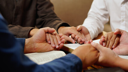 Christian Bible Study Concepts Christian followers are studying the word of God in churches.