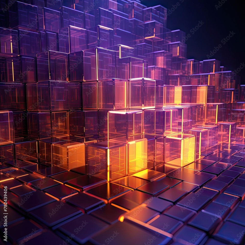 Poster vibrant abstract composition with translucent cubes generative ai