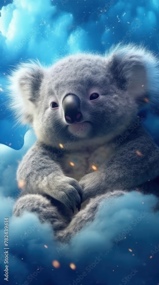 Poster adorable cloud-napping creature in realistic portrait style generative ai