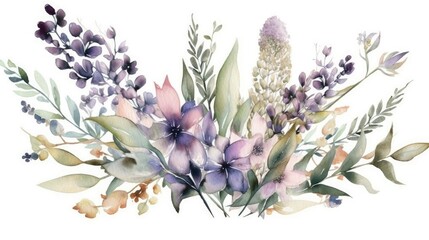 Vibrant Watercolor Floral Arrangements with Lavender Bouquets Generative AI