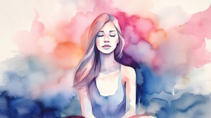 Watercolor Artwork: Spiritual Mindfulness and Meditation Generative AI