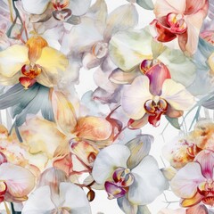 Seamless Watercolor Orchid Pattern Generative AI