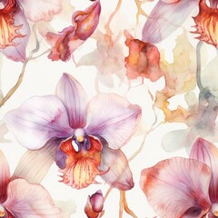 Obraz na płótnie Canvas Vibrant Watercolor Orchids Seamless Pattern Generative AI