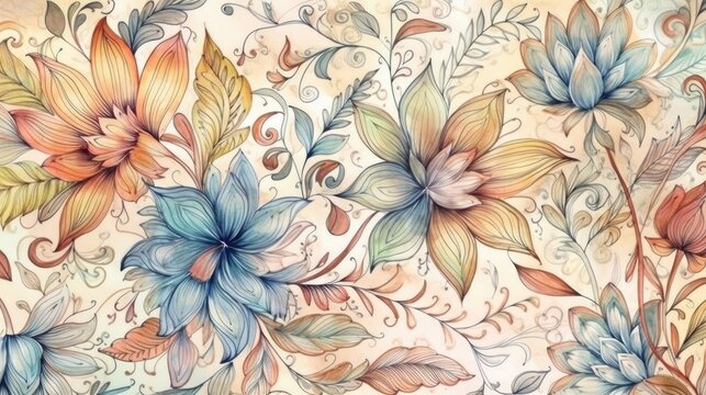 Intricate Watercolor Floral Ornaments Pattern Generative AI