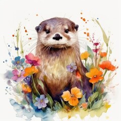 Whimsical Otter Frolicking in Floral Wonderland Generative AI