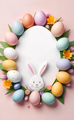 Easter card, painted eggs with floral pattern with copy space, Happy Easter greeting,