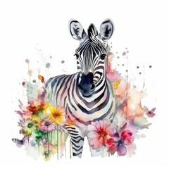 Fototapeta na wymiar Sweet Baby Zebra in a Vibrant Floral Meadow Generative AI
