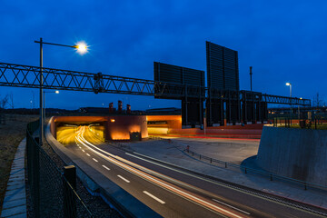 Evening Traffic Flowing Through a Tunnel in Gothenburg, Sweden