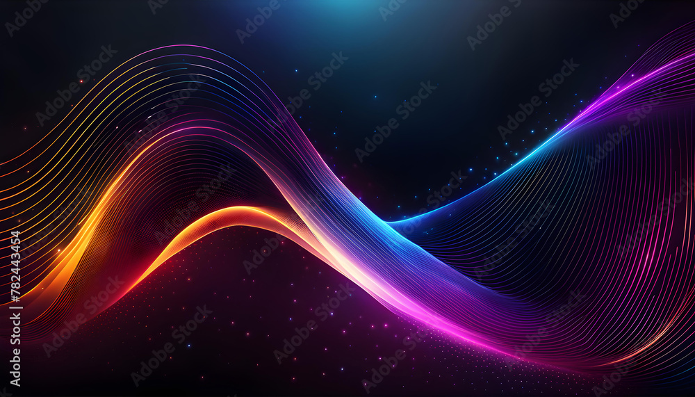 Wall mural dark abstract background with smooth particles. glowing dotted lines circle design element. modern d