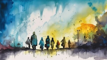 Refugee Journey: The Road Ahead in Watercolor Generative AI